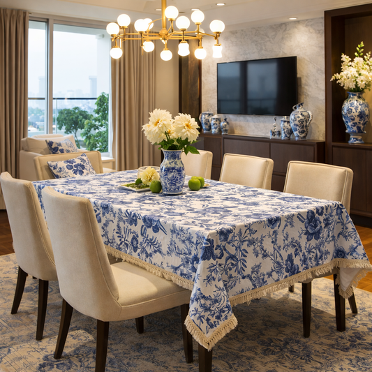 Mẫu số 12 - Khăn trải bàn - Hoa hồng French Blue Toile