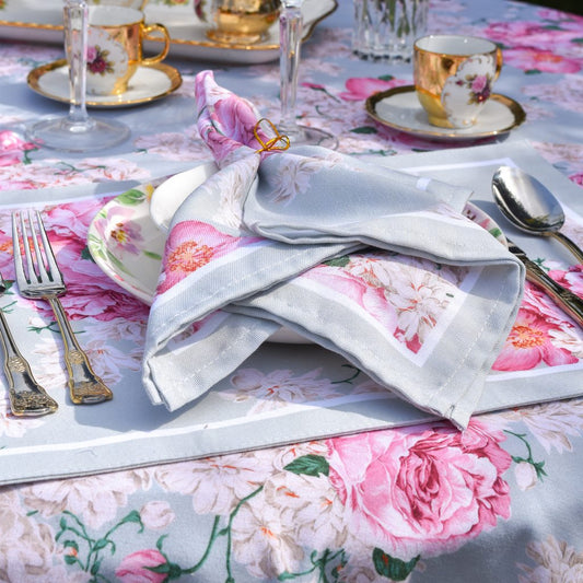 Mẫu số 8 - Khăn ăn & Lót đĩa hoa hồng - Blue Rose Peony
