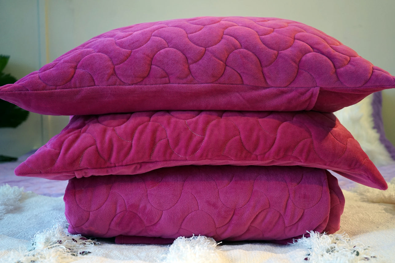 Luxe Red Purple Velvet Summer Fall Blanket Set