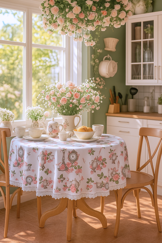 Mẫu số 23 - Khăn trải bàn Hoa hồng - Rose & Tea pot