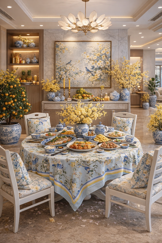 Mẫu số 31 - Khăn trải bàn Ý Chim Xanh - Italian Blue Bird