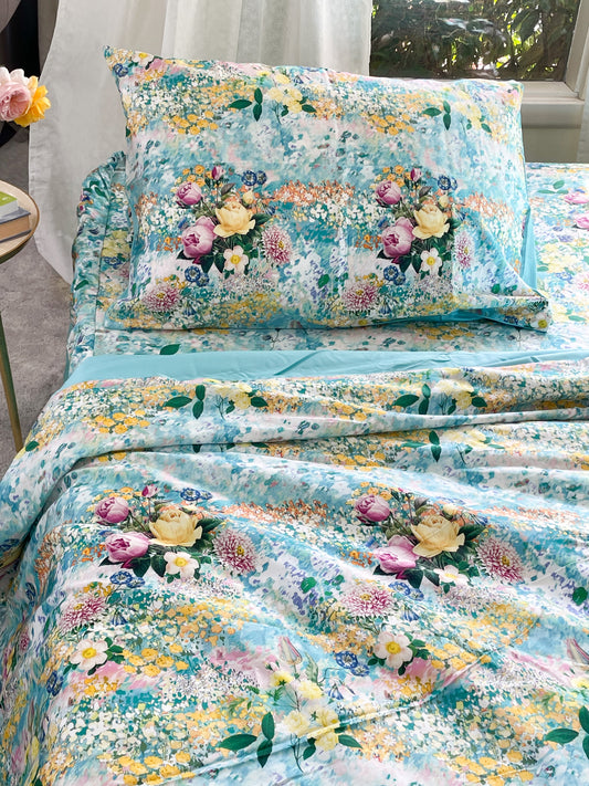 Ga Phủ - Bộ Ga Gối & Vỏ Chăn Garden of Rose - Xanh