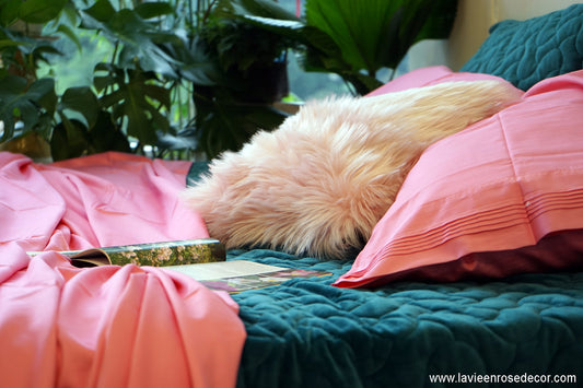 Combo 7 Món - Chăn Hè Thu Nhung Xanh Lá & Ga Giường Hồng