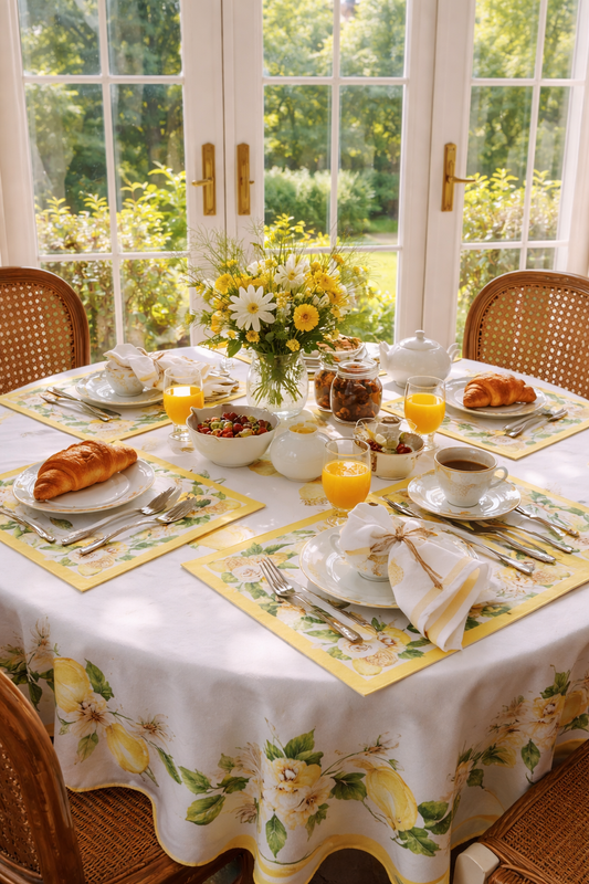 Mẫu số 27 - Khăn ăn & Lót đĩa hoa hồng -Tuscany Lemon Rose