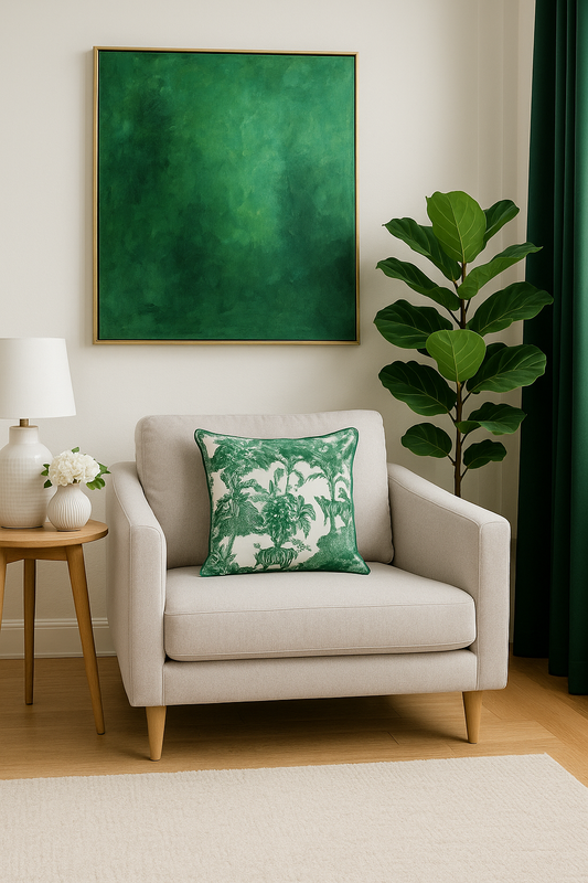 GỐI TỰA Rừng Nhiệt Đới Green toile Dutch Velvet 45x45cm - mẫu số 32