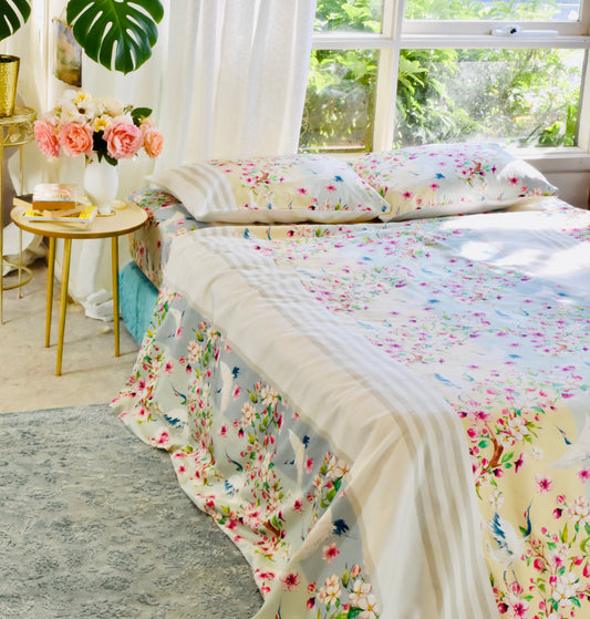 Ga Phủ - Bộ Ga Gối & Vỏ Chăn Cherry Blossom- Hàng đặt