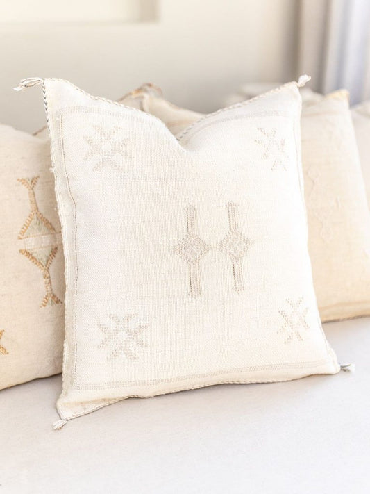 Moroccan Brocade Pillow - Cactus Silk - Cream 45x45cm