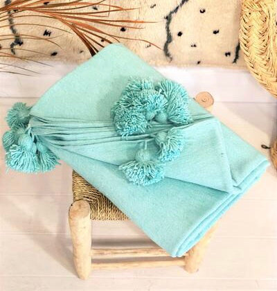 Handwoven Moroccan Sofa Blanket Blue