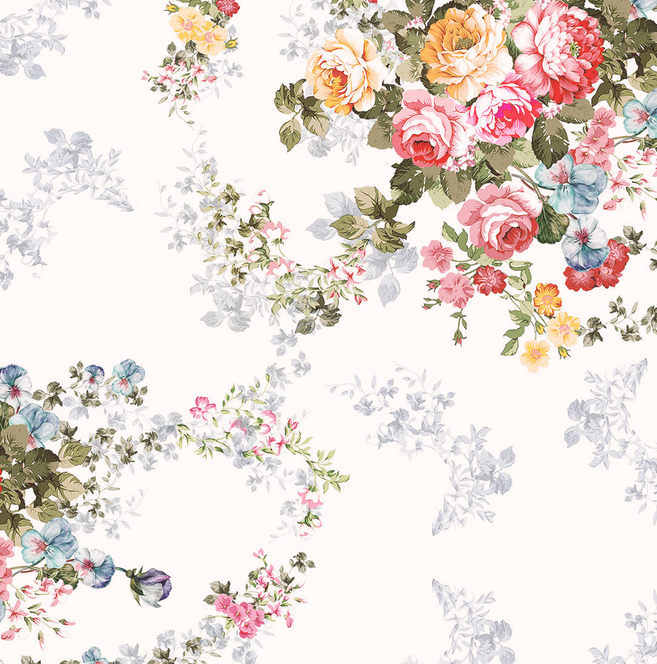 Chăn ga gối cotton cao cấp họa tiết hoa nhí phối hoa hồng vintage chăn ga gối hoa hồng Victoria Blue Rose cận cảnh thiết kế hoa văn độc quyền sang trọng thanh lịch