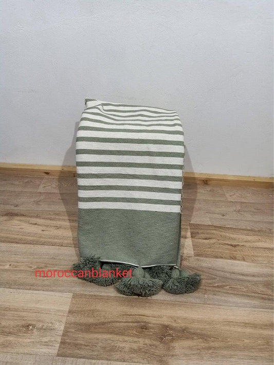 Chăn Sofa - Dệt Thủ Công Ma-rốc - Màu xanh lá sọc 3m
