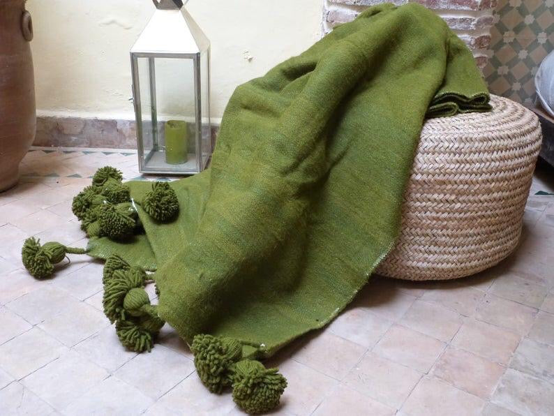 Chăn Sofa - Dệt Thủ Công Ma-rốc - Xanh Olive 3m