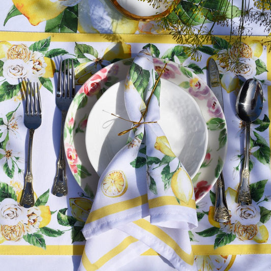Mẫu số 27 - Khăn ăn & Lót đĩa hoa hồng -Tuscany Lemon Rose – La Vie en Rose Decor