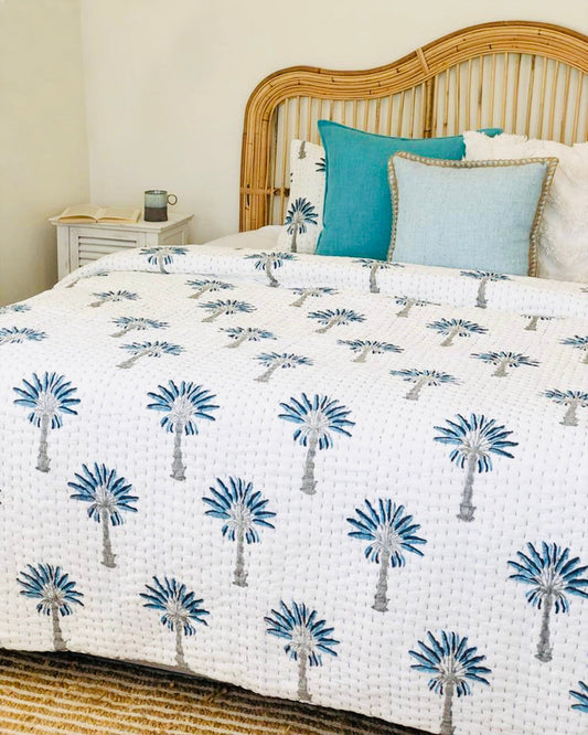 Bộ Chăn Hè Thu Cotton Ấn Độ Cây Cọ - Thủ Công - Hàng đặt