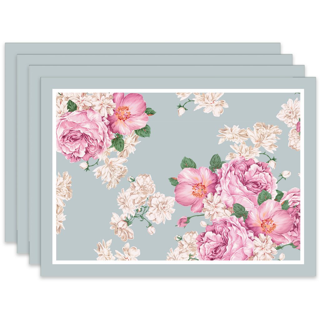 Mẫu số 8 - Khăn ăn & Lót đĩa hoa hồng - Blue Rose Peony