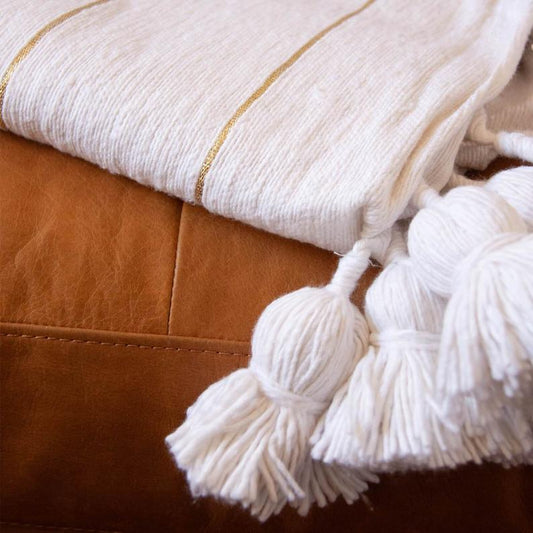 Chăn Sofa - Dệt Thủ Công Ma-rốc - Trắng Kem Kim Tuyến Golden 3m