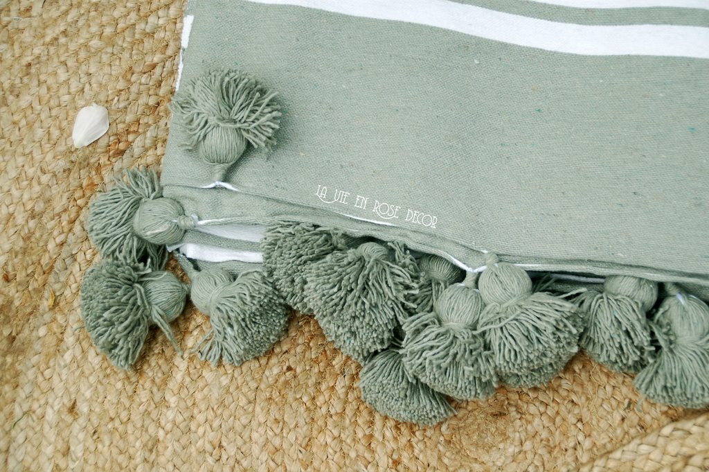 Chăn Sofa - Dệt Thủ Công Ma-rốc - Màu xanh lá sọc 3m