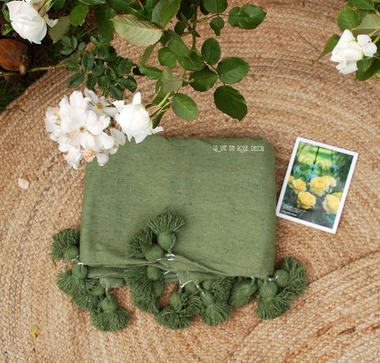 Chăn Sofa - Dệt Thủ Công Ma-rốc - Xanh Olive 3m