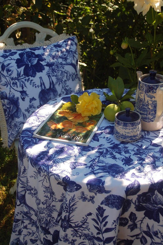blue toile khăn bàn tablecloth