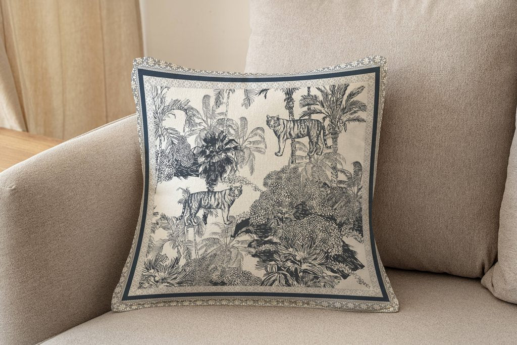 GỐI TỰA Rừng Nhiệt Đới Ghi Grey toile Dutch Velvet 45x45cm - mẫu số 36