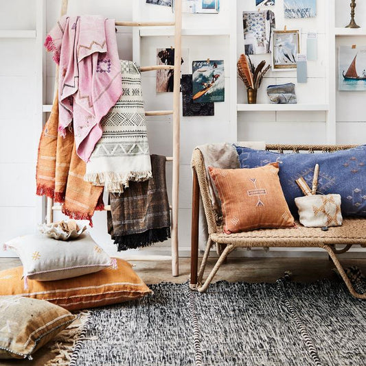 Gối Thổ Cẩm Ma Rốc - Lụa Xương Rồng - Cam Đất 45x45cm