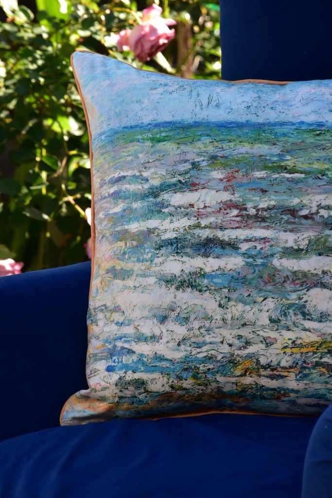 GỐI TỰA Bờ Biển Xanh The Sea Dutch Velvet 45x45cm - mẫu số 35