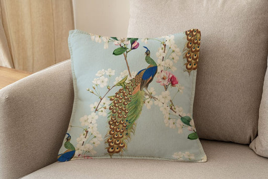 GỐI TỰA Peacock Blossom Chinoiserie Dutch Velvet 45x45cm - mẫu số 30