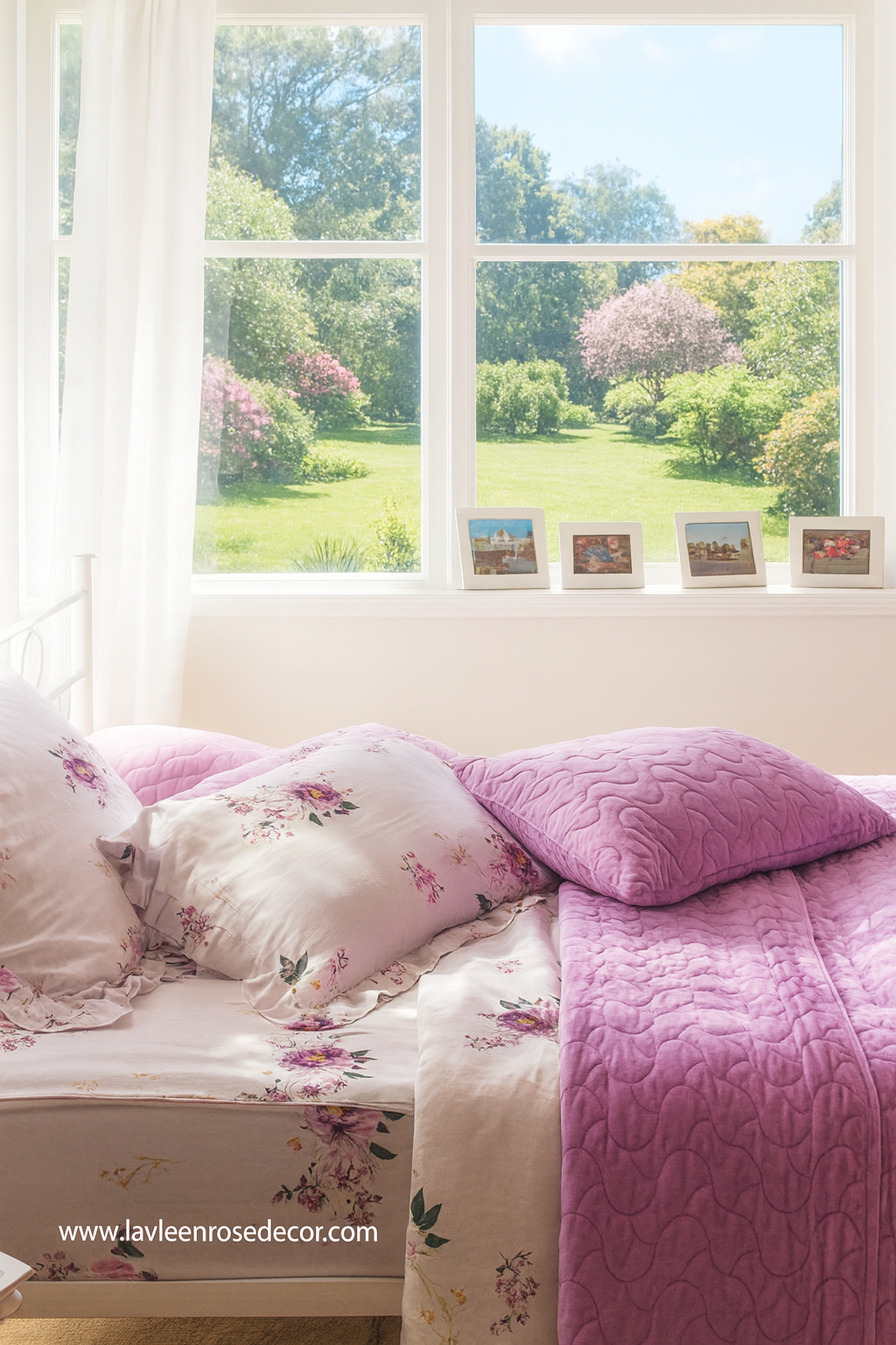 Fitted sheet & Duvet cover set - Peony Purple Rose 