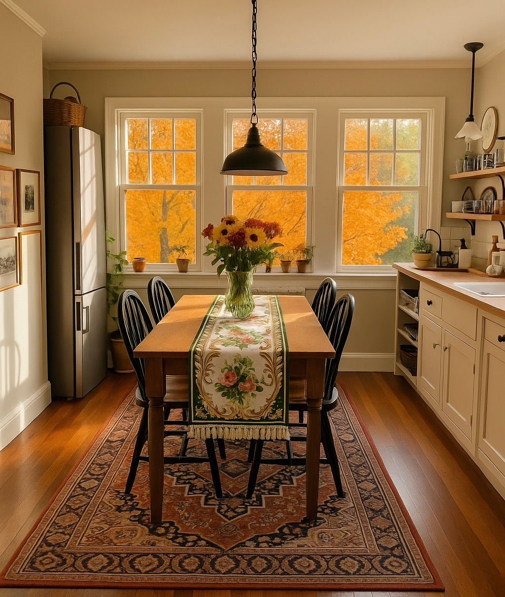 Mẫu số 9 - Khăn trải bàn Hoa hồng Runner French Rose Green