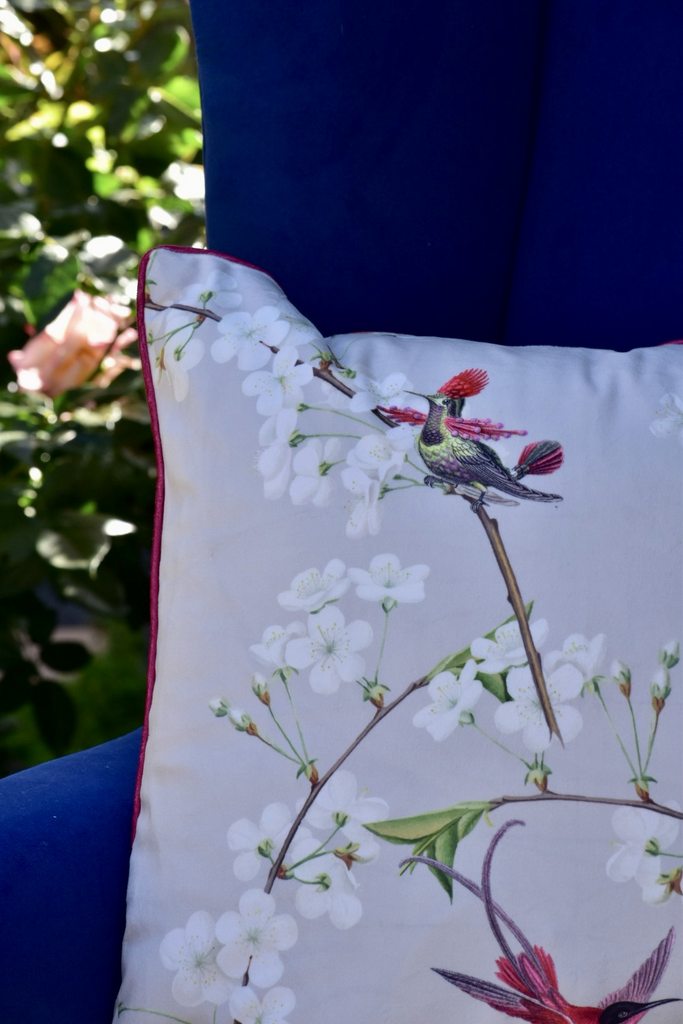 Chinoiserie Dutch Velvet Peach Blossom Bird PILLOW 45x45cm - model number 34
