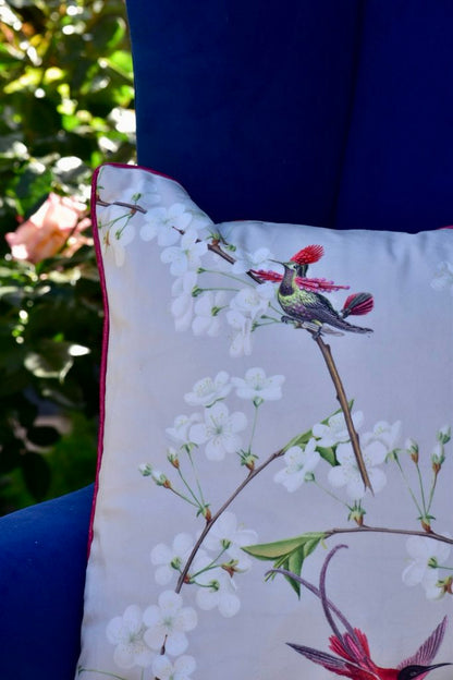 Chinoiserie Dutch Velvet Peach Blossom Bird PILLOW 45x45cm - model number 34