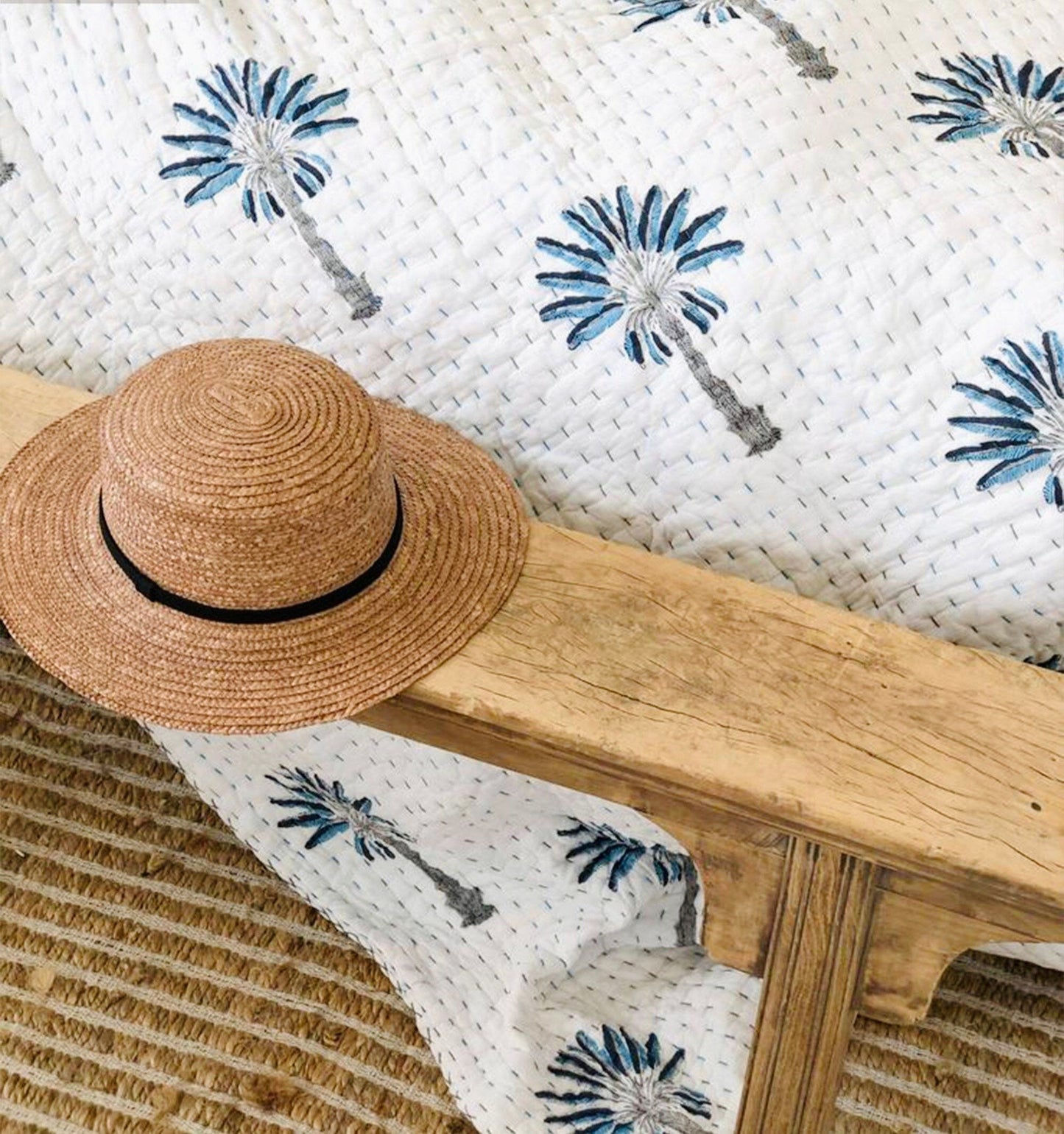Bộ Chăn Hè Thu Cotton Ấn Độ Cây Cọ - Thủ Công - Hàng đặt