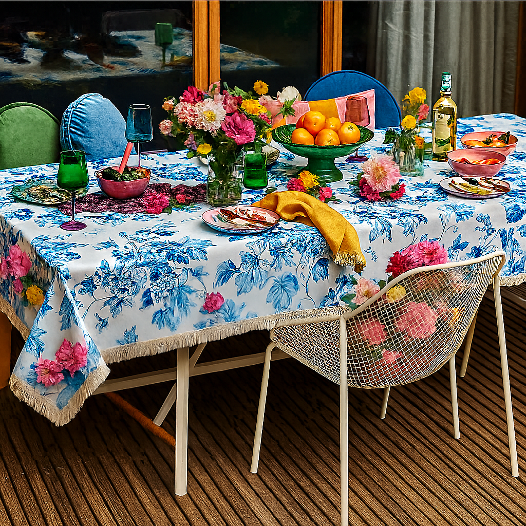 Mẫu số 14 - Khăn trải bàn - Hoa hồng Blue Rose Vine