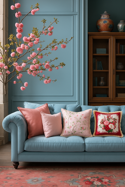 French Rose Pillow - Red 45x45cm - model number 15