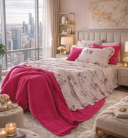 Fitted sheet & Duvet cover set - Peony Purple Rose 