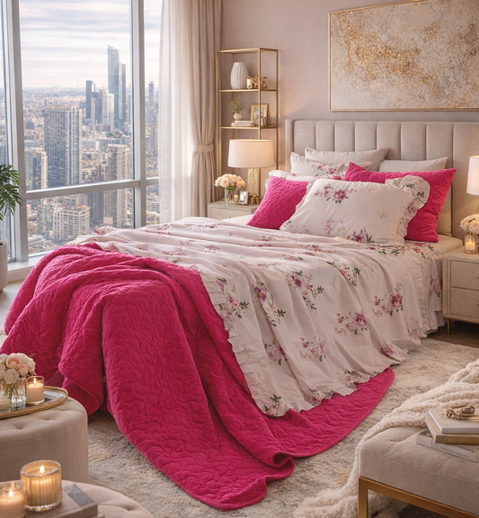 Fitted sheet & Duvet cover set - Peony Purple Rose 