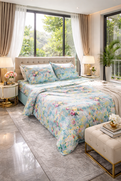 Fitted sheet & Duvet cover set - Garden of Rose Blue