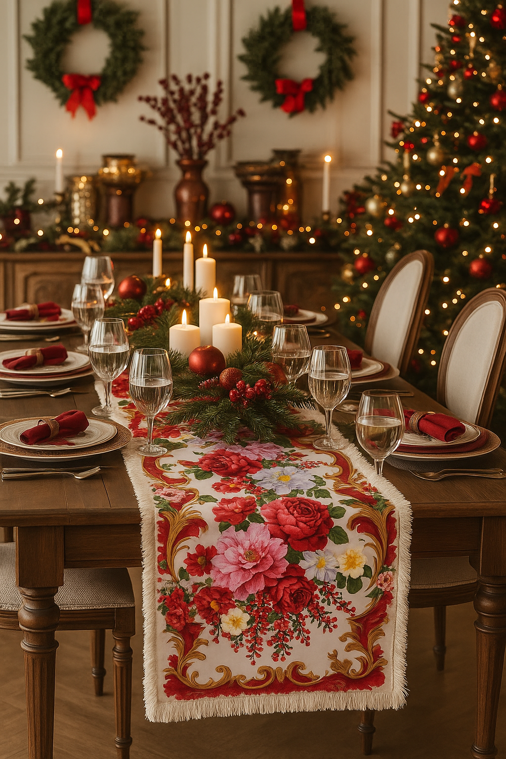 Mẫu số 15 - Khăn trải bàn Hoa hồng Runner French Rose Red