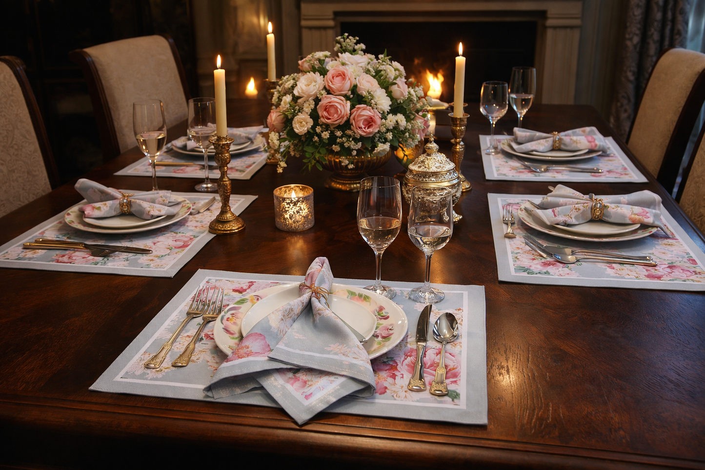 Sample 8 - Napkin &amp; Placemat - Blue Rose Peony
