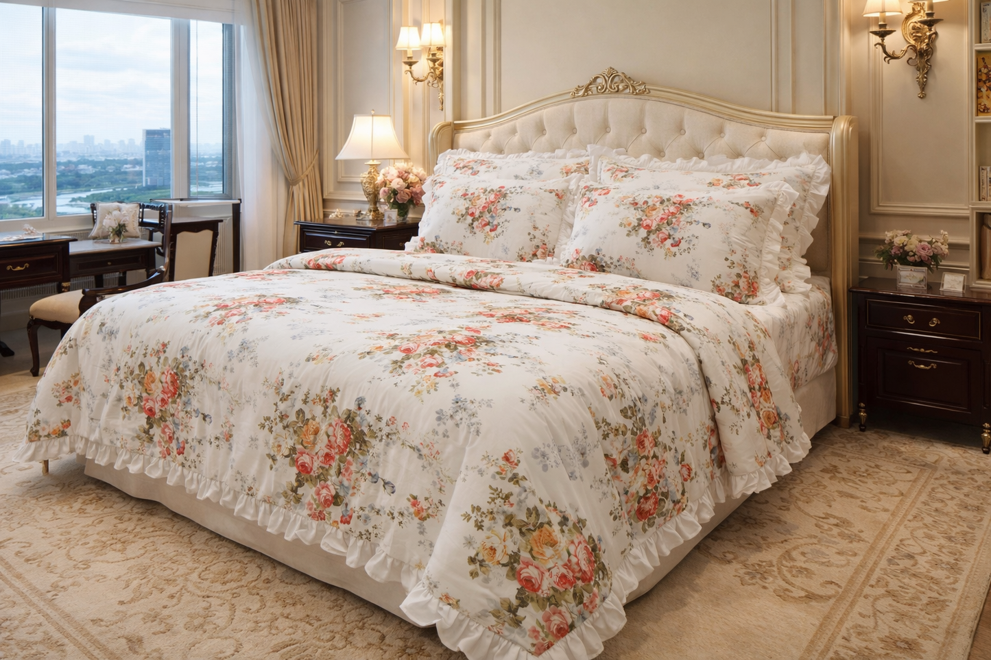 Fitted sheet & Duvet cover set  - Victoria Blue Rose 