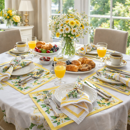 Sample No. 27 - Rose Napkin &amp; Placemat - Tuscany Lemon Rose