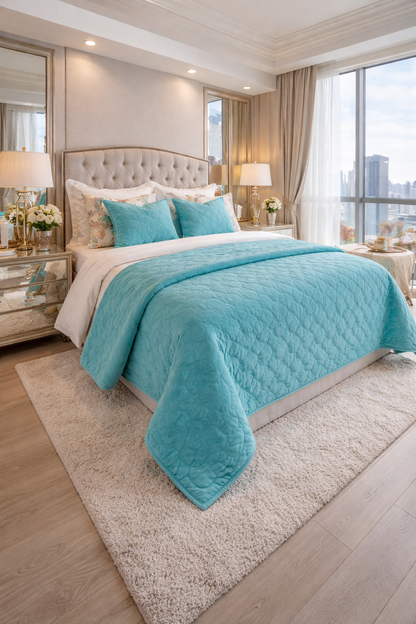 Luxe Velvet Summer Fall Blanket Set - Color of the Sea