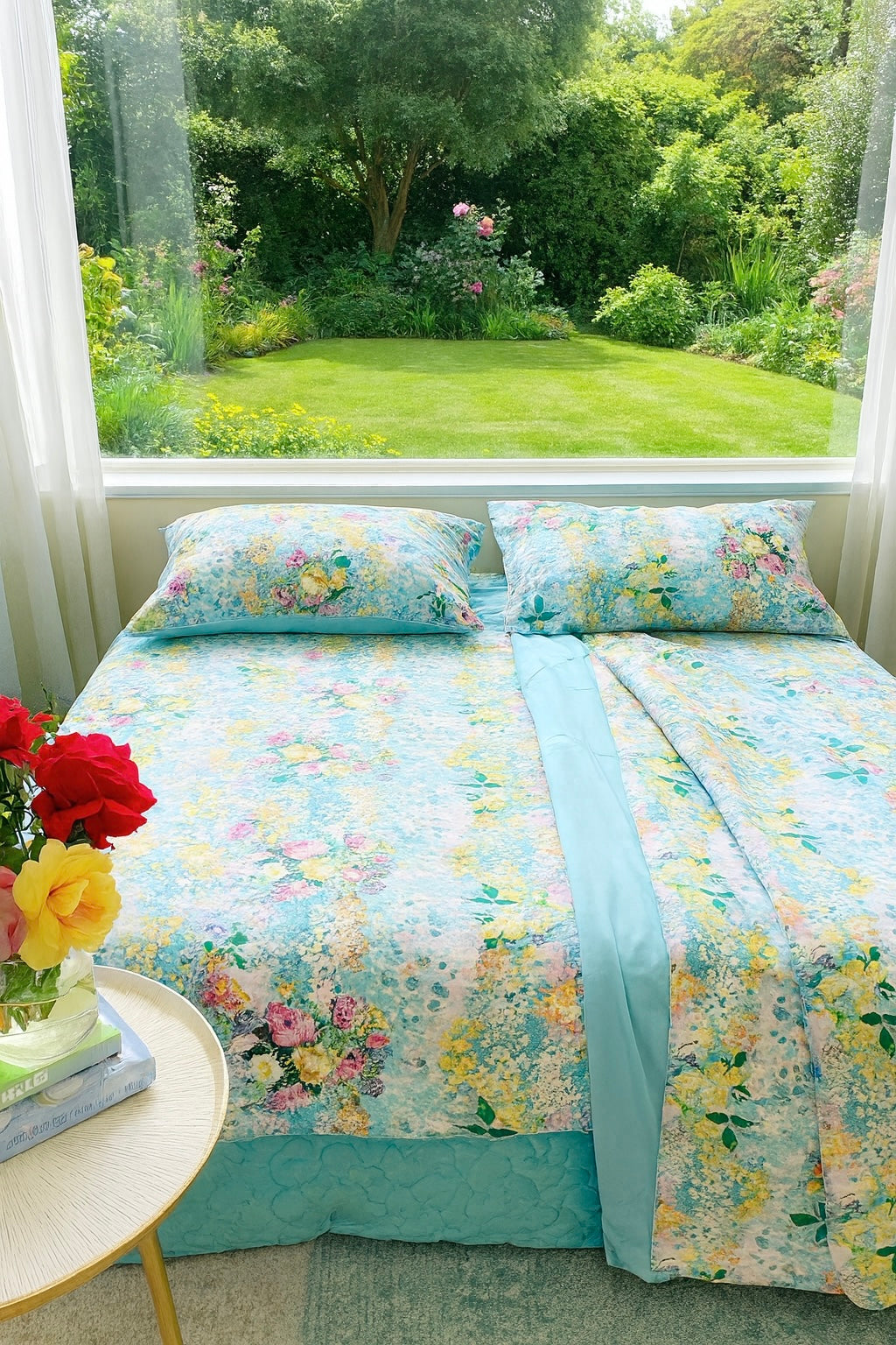 Valance sheet & Duvet cover set - Garden of Rose Blue (Made to order) 