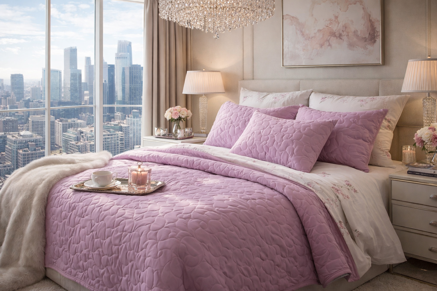 Luxe Velvet Summer Fall Blanket Set - Lavender Purple