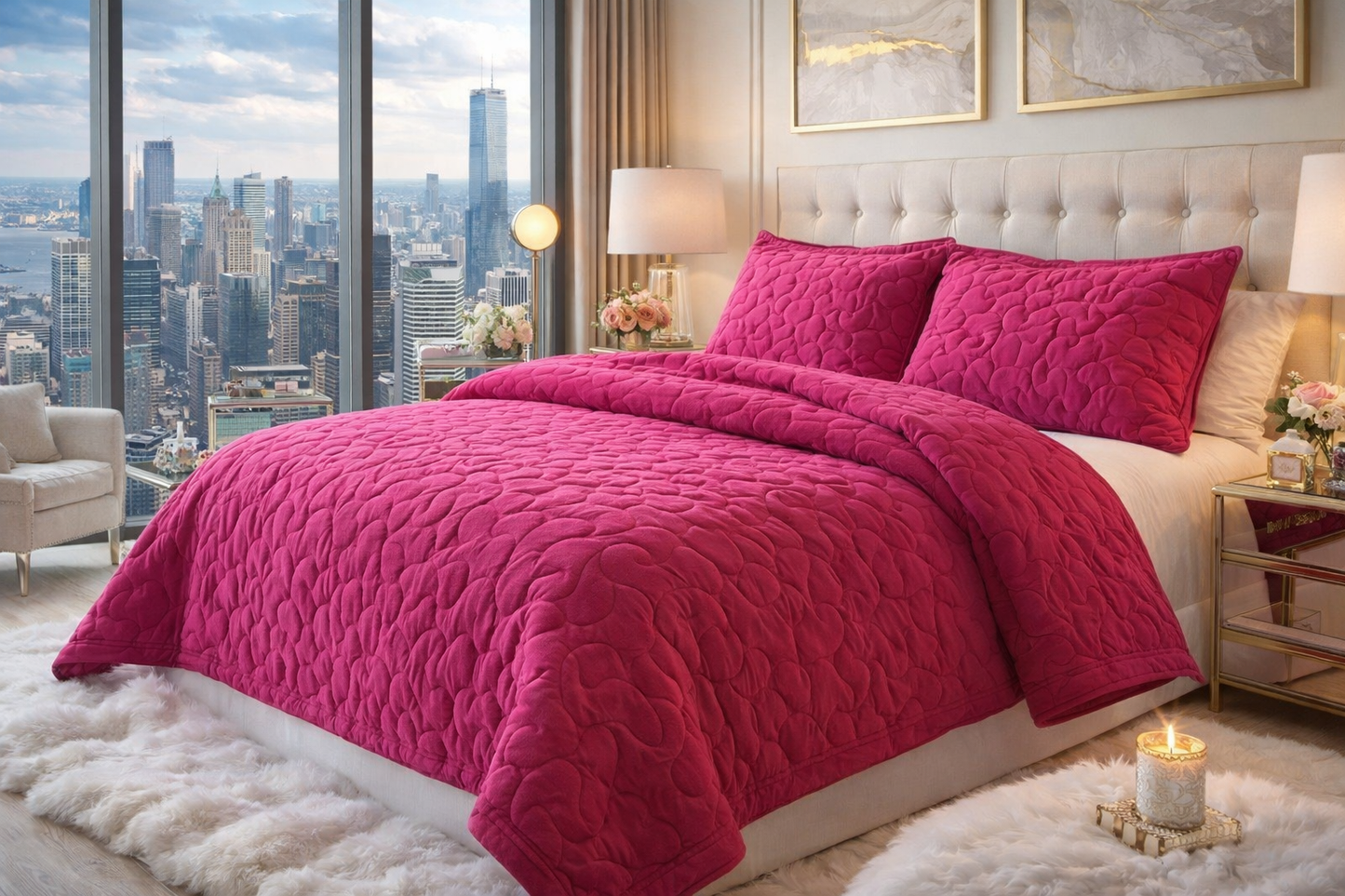 Luxe Red Purple Velvet Summer Fall Blanket Set