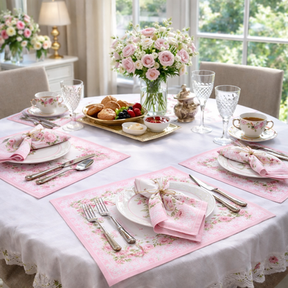 Sample No. 26 - Napkin &amp; Placemat - Pink Lace