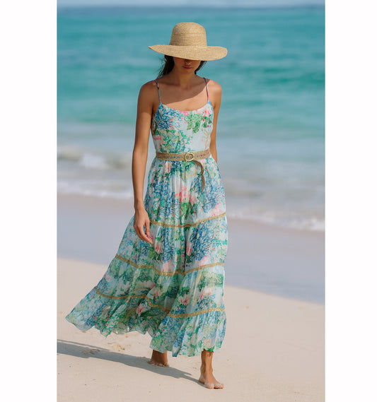 Iris Silk Chiffon Dress - Van Gogh - Maxi