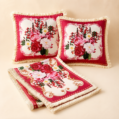Combo 15 - Khăn trải bàn runner & gối tựa số 15 French Rose Đỏ