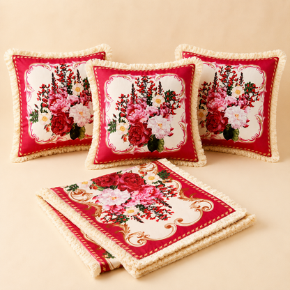 Combo 15 - Khăn trải bàn runner & gối tựa số 15 French Rose Đỏ