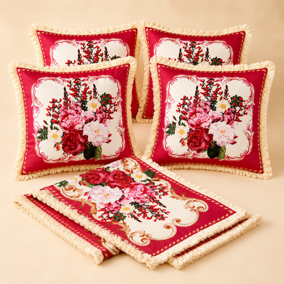 Combo 15 - Khăn trải bàn runner & gối tựa số 15 French Rose Đỏ