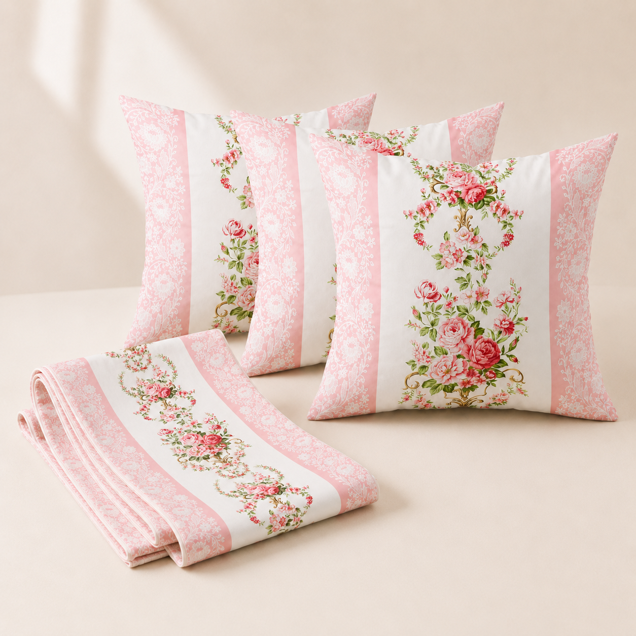 Combo 10 - Khăn trải bàn runner & gối tựa số 10 Pink Lace